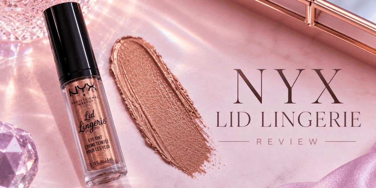 NYX Lid Lingerie Cream Eye Pigment in In-Nude-Endo beside a shimmery nude mauve makeup swatch for a beauty review.