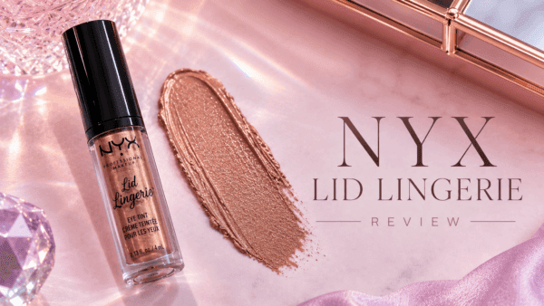 NYX Lid Lingerie Cream Eye Pigment in In-Nude-Endo beside a shimmery nude mauve makeup swatch for a beauty review.